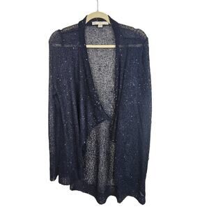 Boston Proper Womens Sequin Open Knit Cardigan Sweater Sz M Open Minimalist Navy